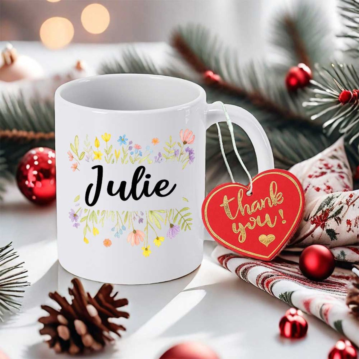 Tailorly White Ceramic 11 oz Mug - Julie Delicate Watercolor Blooming Meadow With Colorful Vibrant Spring Petals Wildflowers