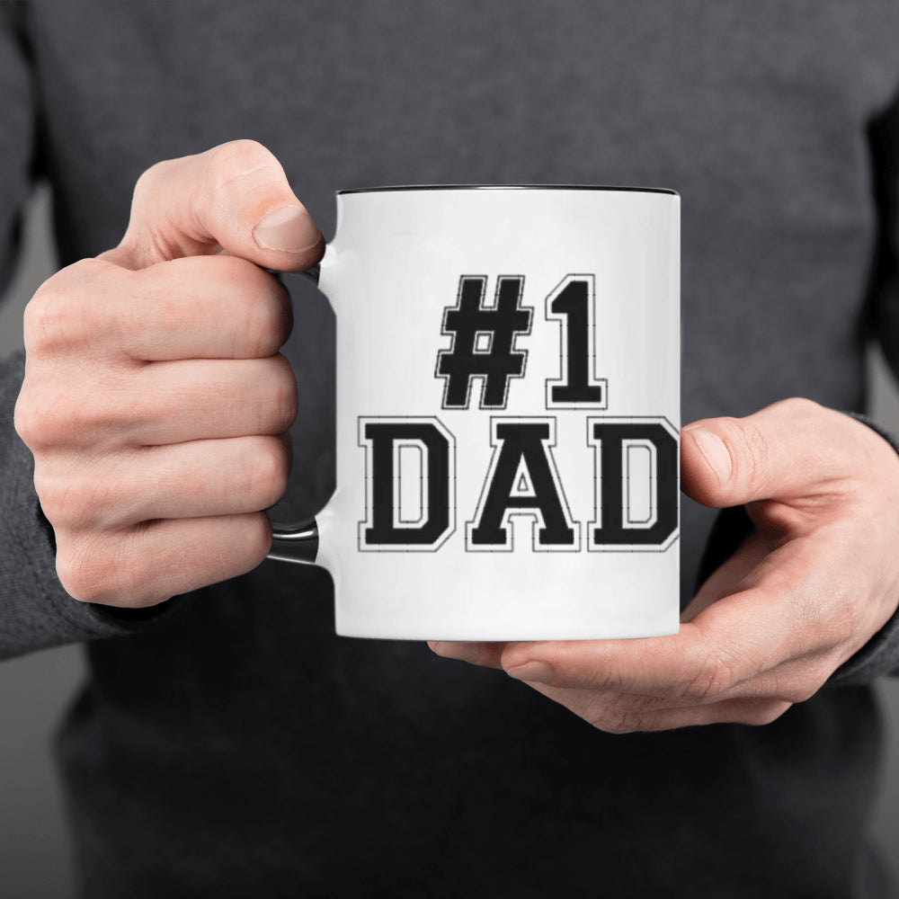 Tailorly White Ceramic 11 oz Mug - 1 Dad Minimalist Ceramic Vessel With Athletic Block Lettering Held By Hands Mug
