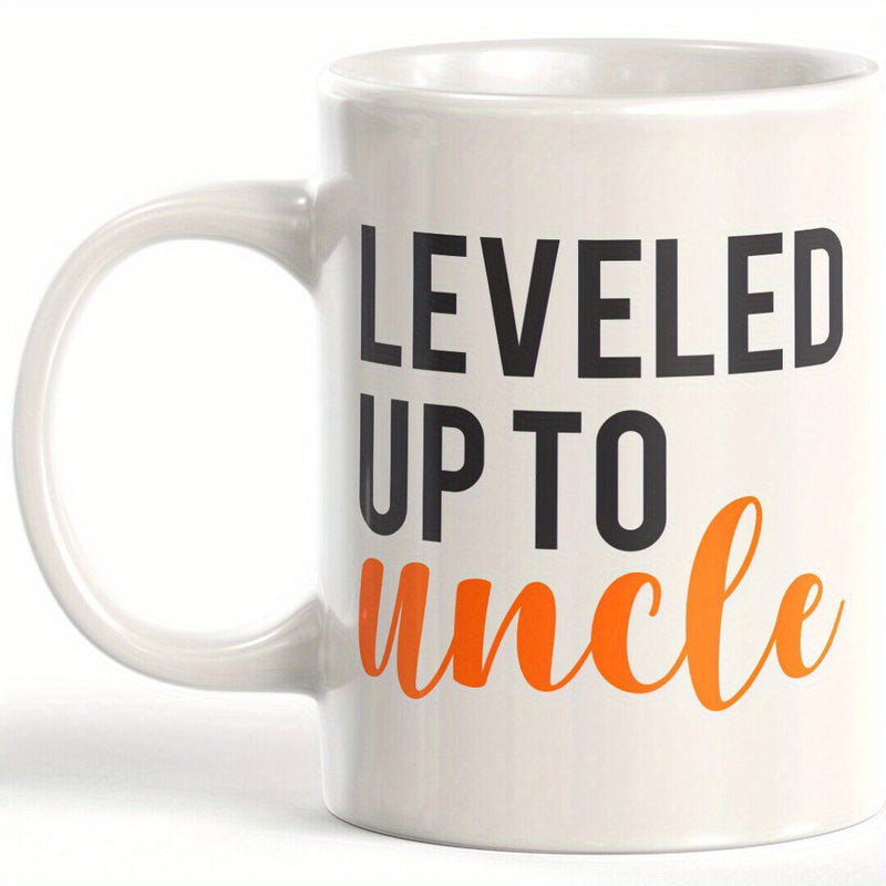 Tailorly White Ceramic 11 oz Mug - Leveled Up To Uncle Minimalist Black And Orange Bold Text Over A Clean Background Mug