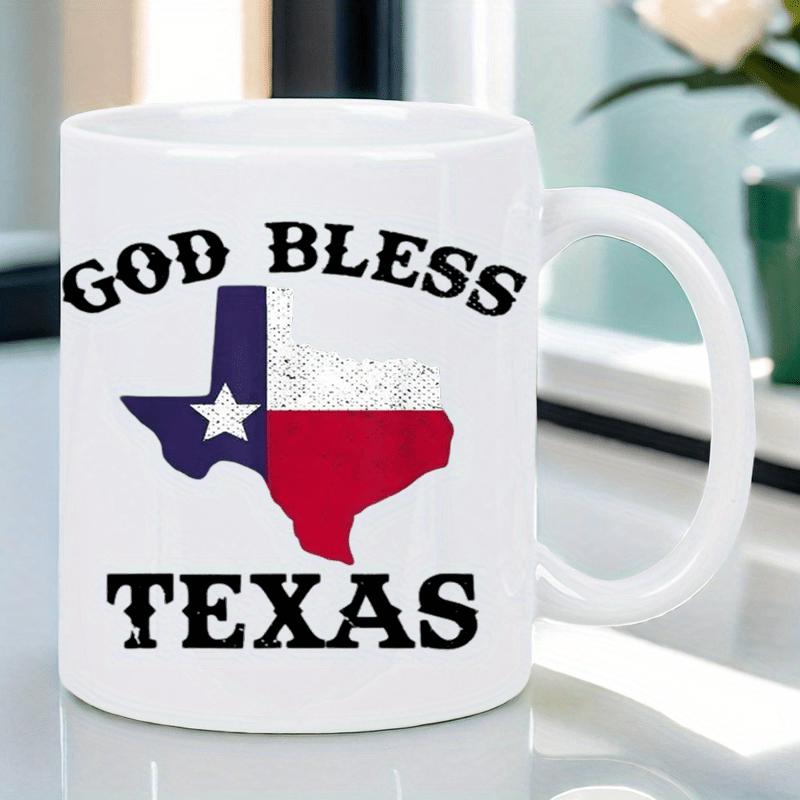 Tailorly White Ceramic 11 oz Mug - God Bless Texas Silhouette Of The Lone Star State With Flag Pattern Texas Map