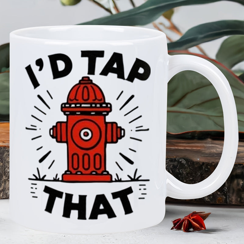 Tailorly White Ceramic 11 oz Mug - Id Tap That Vibrant Red Radiant Cartoon Style Standing On Grassy Ground Fire Hydrant