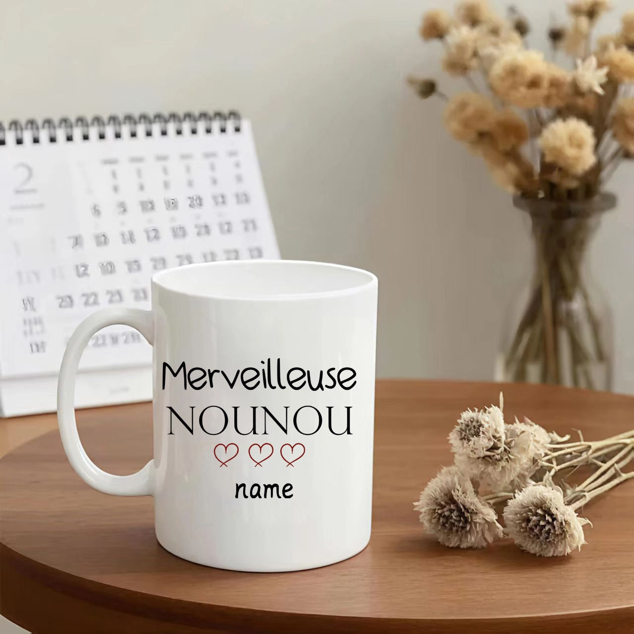 Tailorly White Ceramic 11 oz Mug - Name Minimalist Design Featuring Three Delicate Hearts Floating In Simple Style Heart