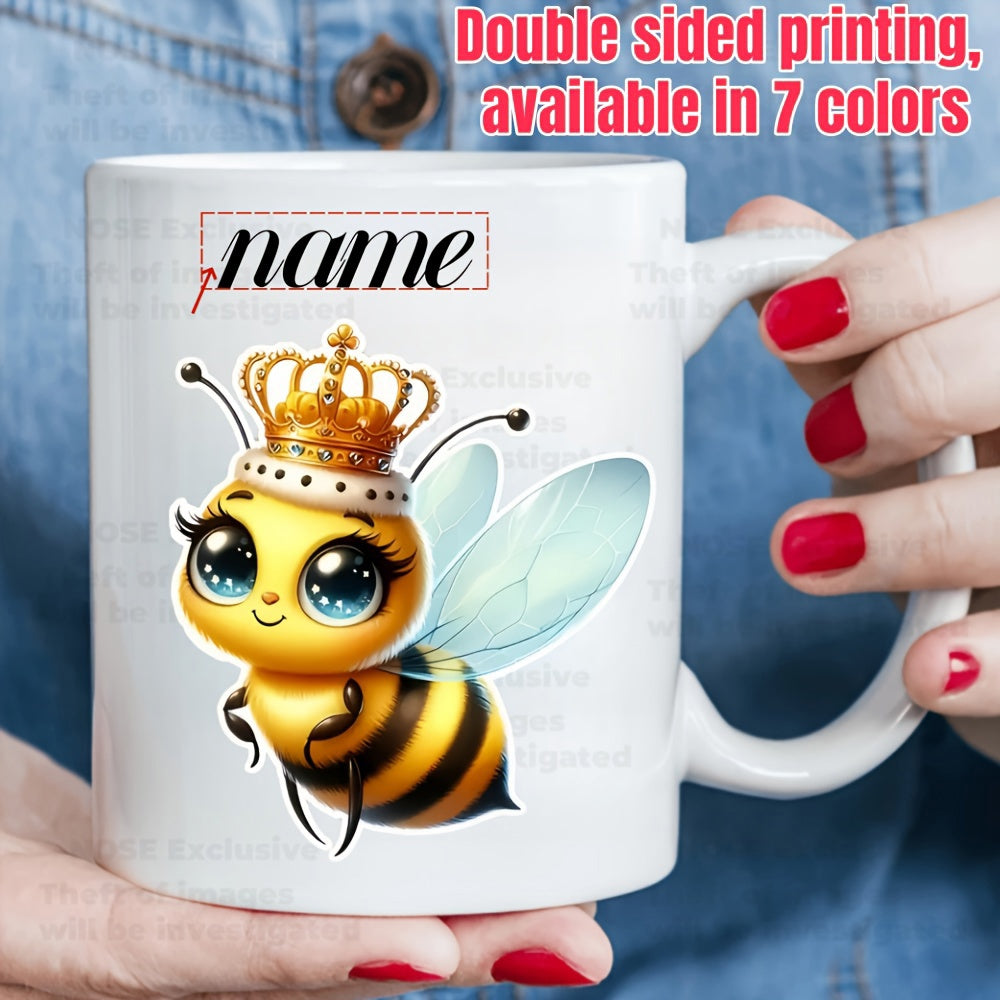 Tailorly White Ceramic 11 oz Mug - Name Adorable Little Queen Bee Wearing Shiny Gold Crown With Large Blue Eyes Bee
