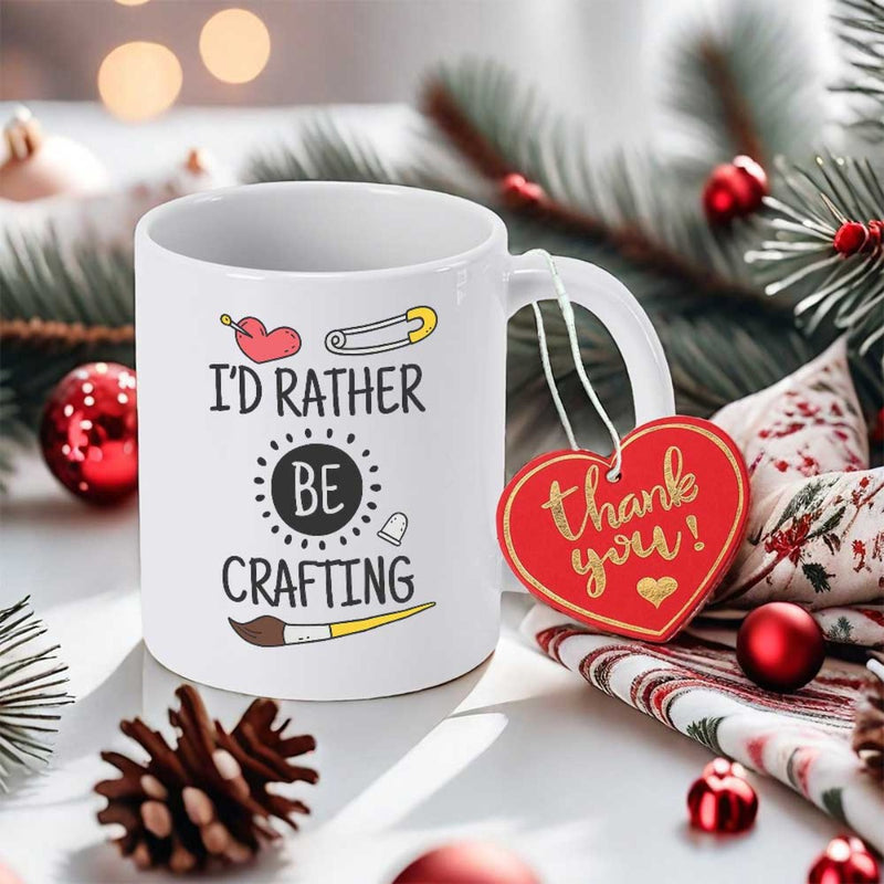 Tailorly White Ceramic 11 oz Mug - I'd Rather Be Crafting Thank You Artistic Crafting Tools Featuring A Colorful Heart And Fine Paintbrush Mug