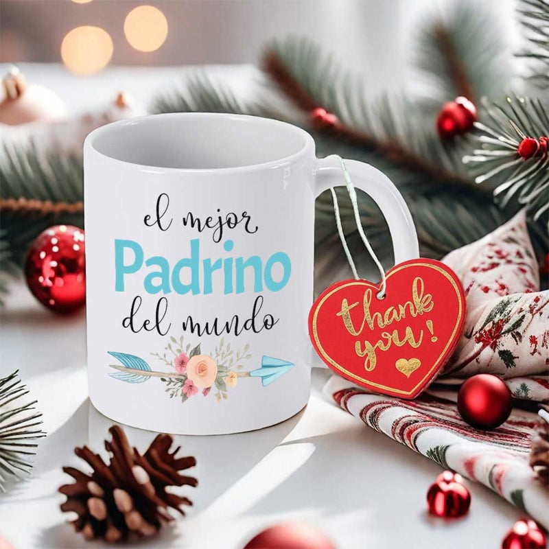 Tailorly White Ceramic 11 oz Mug - Thank You Festive Holiday Background With Elegant Floral Arrow Design Ceramic Mug