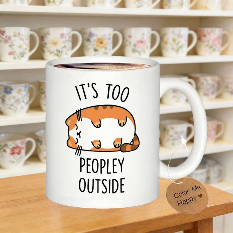 Tailorly White Ceramic 11 oz Mug - Its Too Peopley Outside Cute Chonky Orange Tabby Cat Lying Upside Down On Cat