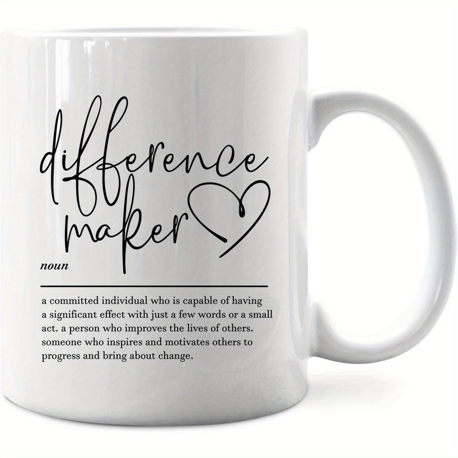 Tailorly White Ceramic 11 oz Mug - Difference Maker Minimalist Script Typography With Simple Linear Heart Design Mug
