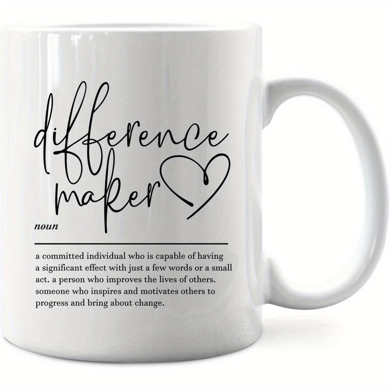 Tailorly White Ceramic 11 oz Mug - Difference Maker Minimalist Script Typography With Simple Linear Heart Design Mug