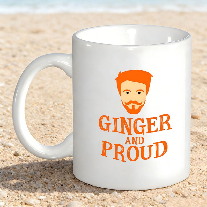 Tailorly White Ceramic 11 oz Mug - Ginger And Proud Cartoon Illustration Featuring Vibrant Orange Hair And Classic Groomed Beard Man
