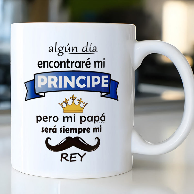 Tailorly White Ceramic 11 oz Mug - Elegant Golden Crown With Blue Ribbon And Classic Black Handlebar Mustache Crown