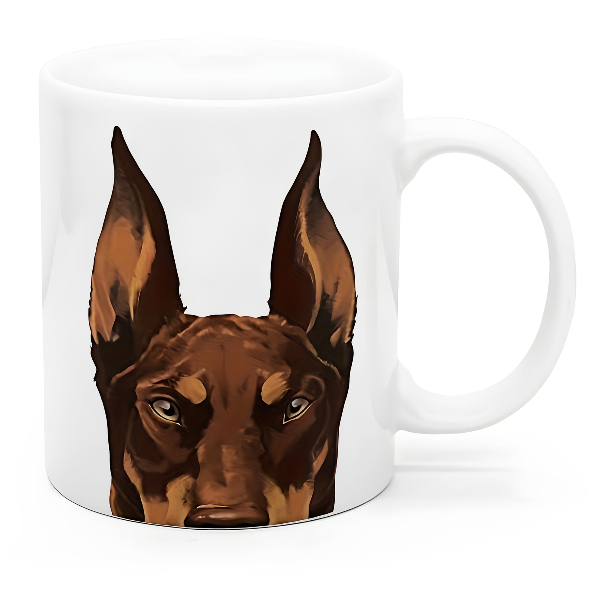 Tailorly White Ceramic 11 oz Mug - Artistic Portrait Of Alert Doberman Pinscher Featuring Tall Pointed Ears Doberman
