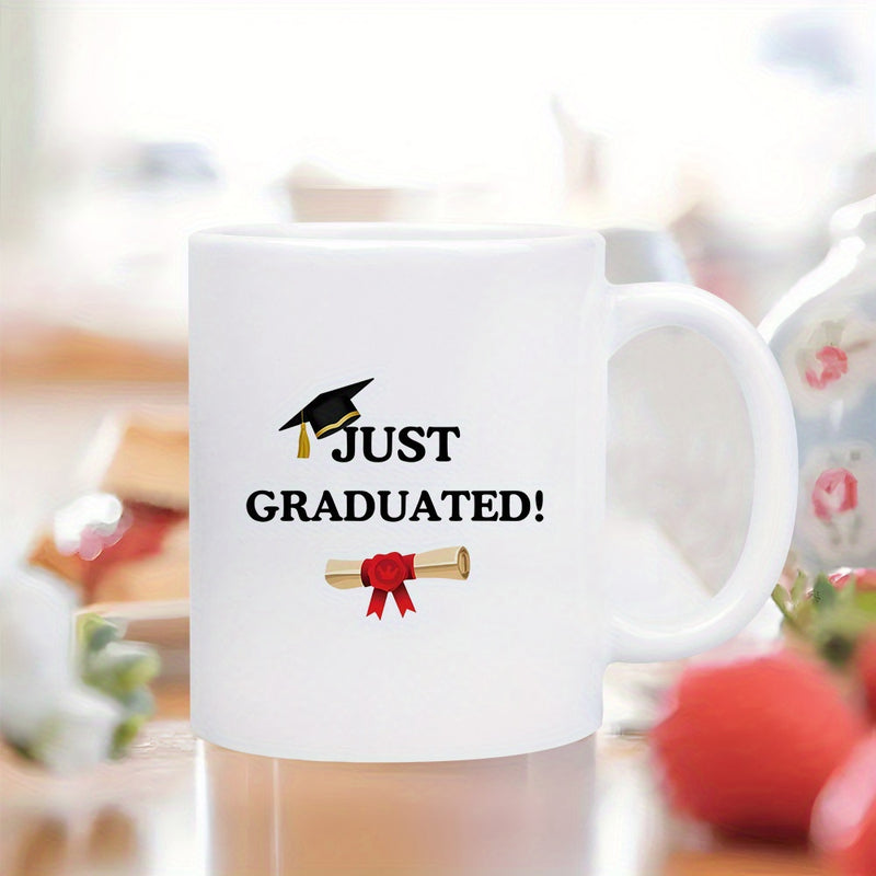 Tailorly White Ceramic 11 oz Mug - Just Graduated Classic Black Graduation Cap And Diploma With Vibrant Red Ribbon Mug