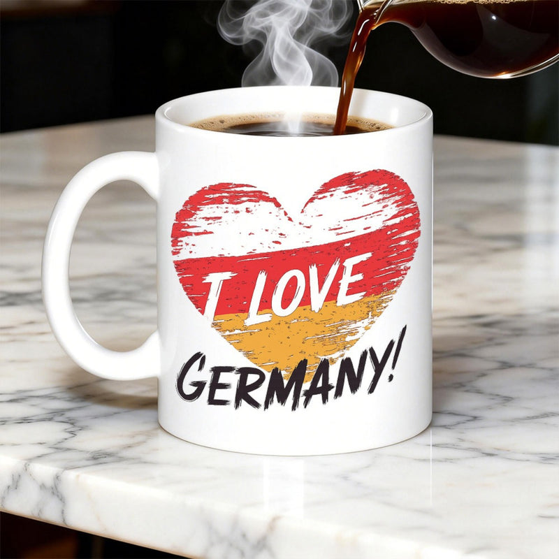 Tailorly White Ceramic 11 oz Mug - I Love Germany Distressed Heart With National Flag Colors Representing Love For The Country Heart