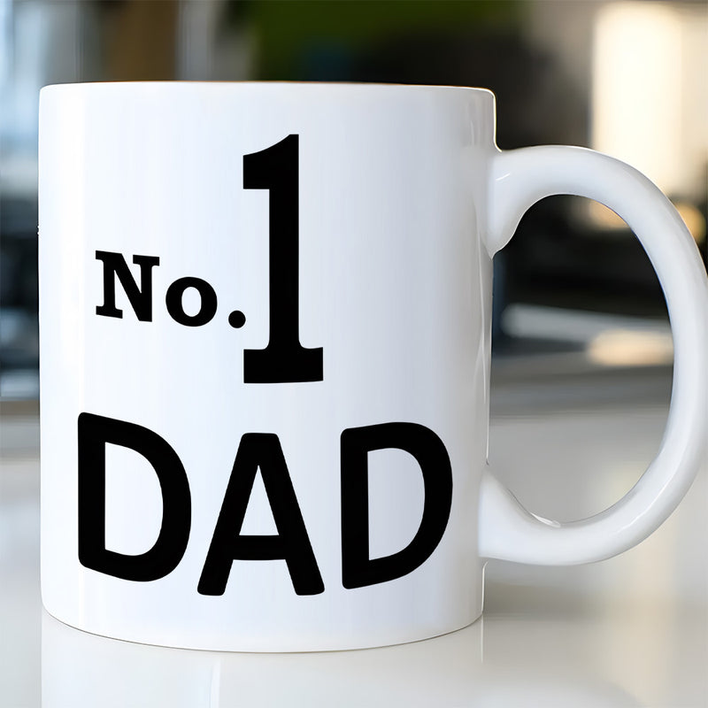 Tailorly White Ceramic 11 oz Mug - No 1 Dad Bold Black Minimalist Typography Printed On Smooth