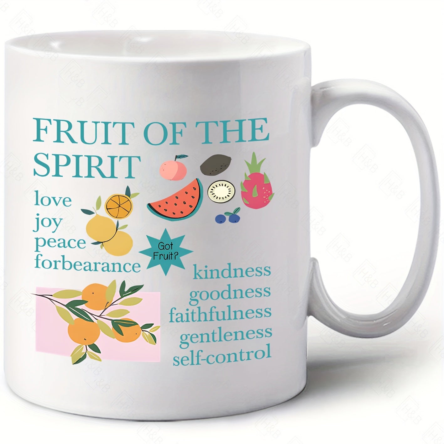 Tailorly White Ceramic 11 oz Mug - Fruit Of The Spirit Love Joy Peace Forbearance Kindness Goodness Faithfulness Gentleness Self Control Vibrant Minimalist Style
