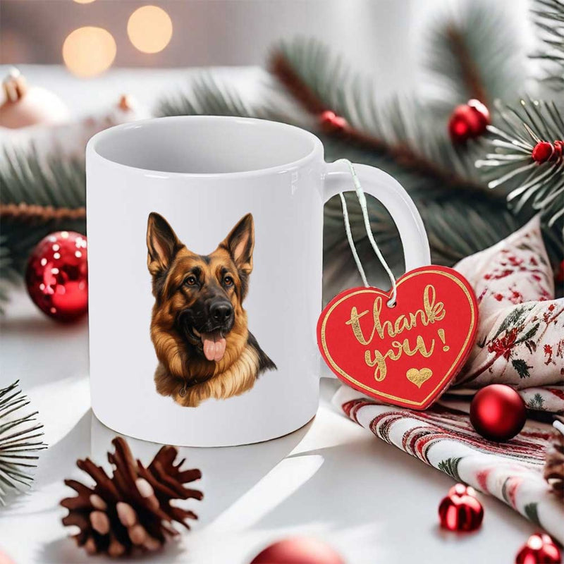 Tailorly White Ceramic 11 oz Mug - Realistic Loyal Portrait With Sharp Ears And Focused Gaze German Shepherd