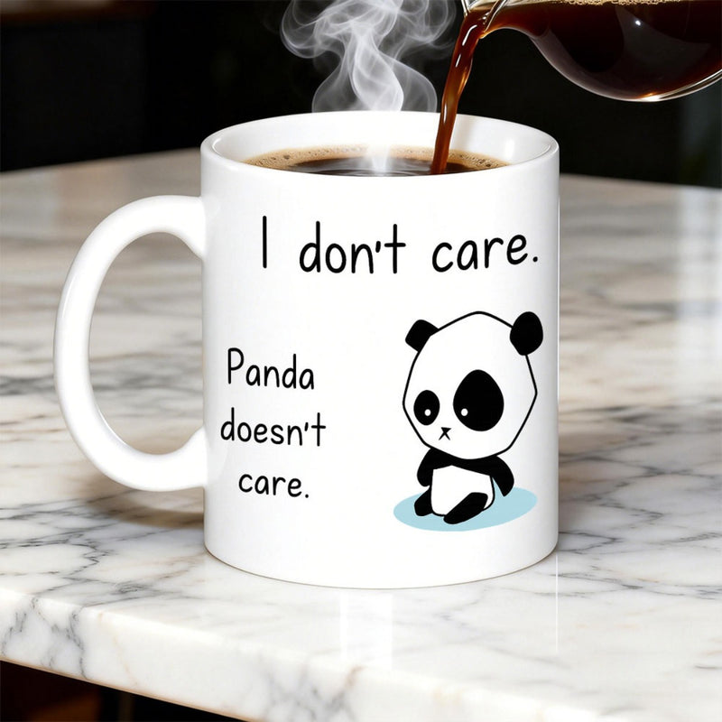 Tailorly White Ceramic 11 oz Mug - I Dont Care Panda Doesnt Care Cute Minimalist Sketch Of A Sitting Cartoon Animal In Black And White Panda