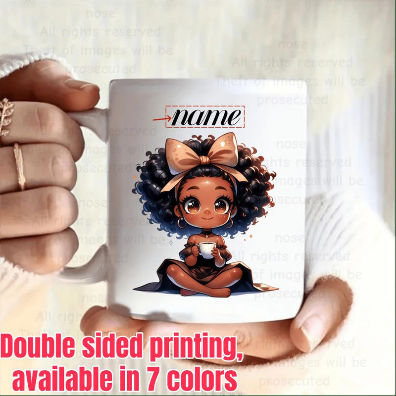 Tailorly White Ceramic 11 oz Mug - Name Adorable Little Girl With Afro Curls Wearing Pretty Bow Girl