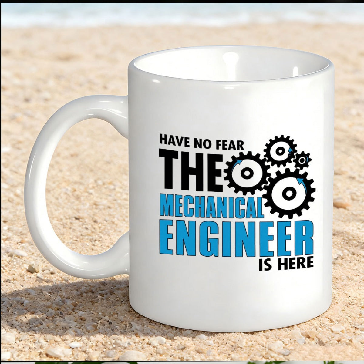 Tailorly White Ceramic 11 oz Mug - Have No Fear The Mechanical Engineer Is Here Industrial Style Interlocking Rotating Black Metal Cogs Gear