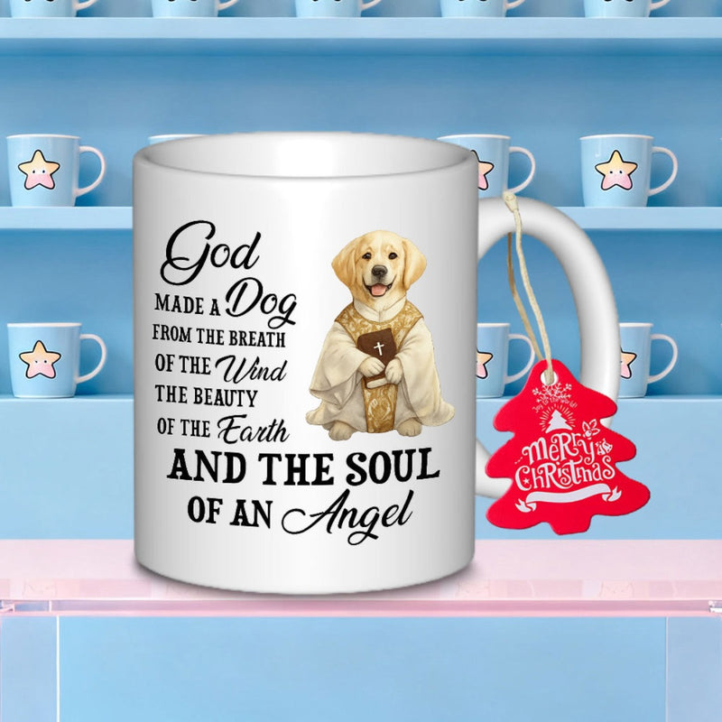 Tailorly White Ceramic 11 oz Mug - God Made A Dog From The Breath Of The Wind The Beauty Of The Earth And The Soul Of An Angel Adorable Golden Retriever Wearing
