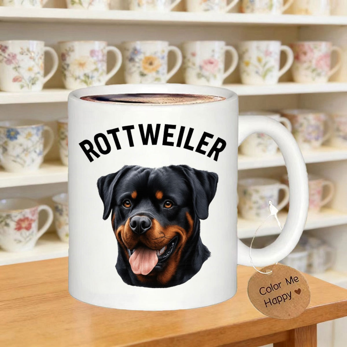Tailorly White Ceramic 11 oz Mug - Rottweiler Realistic Portrait Featuring A Strong Loyal Canine With Black Tan Fur Rottweiler