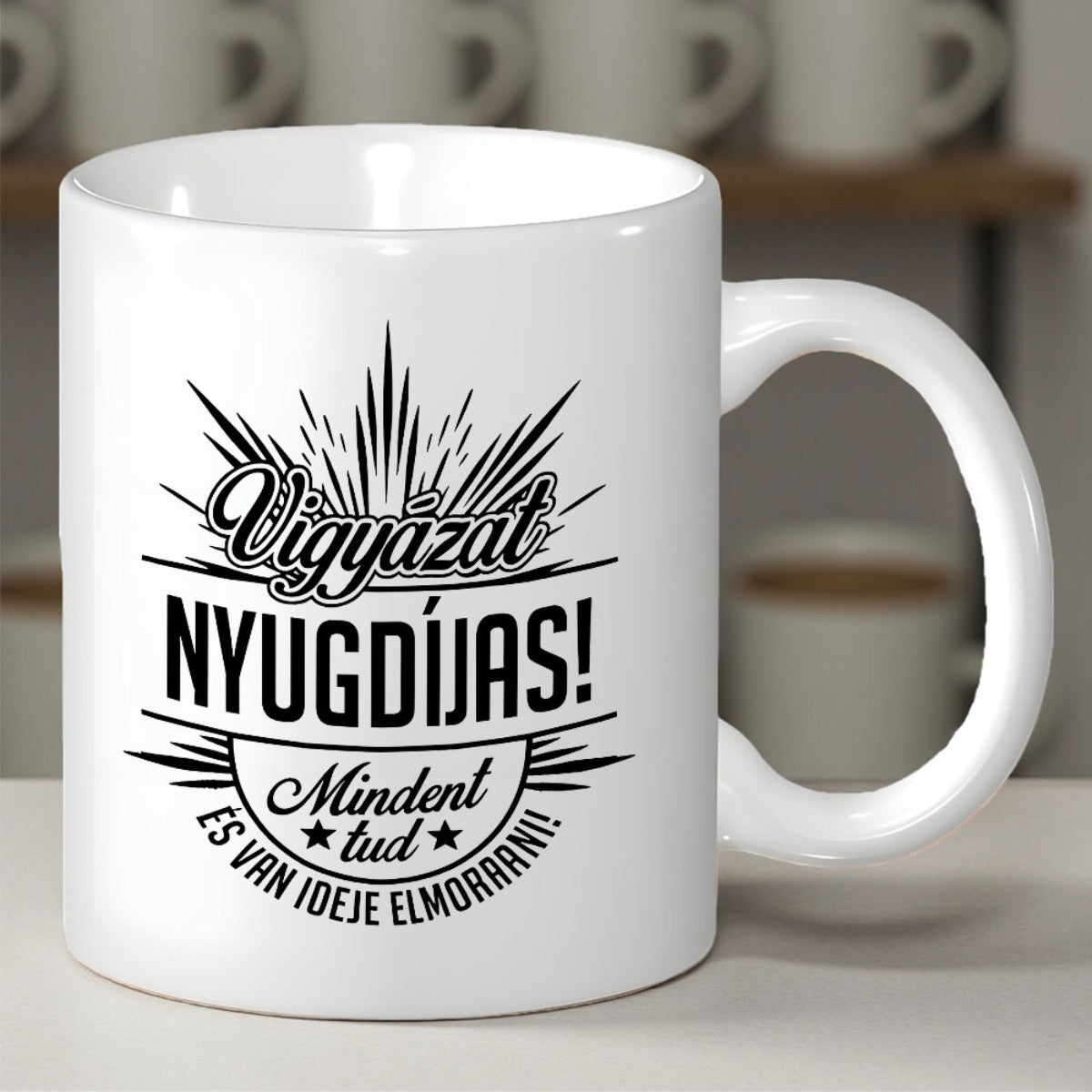 Tailorly White Ceramic 11 oz Mug - Radiating Starburst Lines Featuring Bold Circular Elements With Small Stars Mug