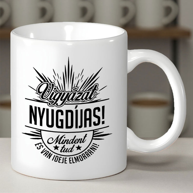 Tailorly White Ceramic 11 oz Mug - Radiating Starburst Lines Featuring Bold Circular Elements With Small Stars Mug