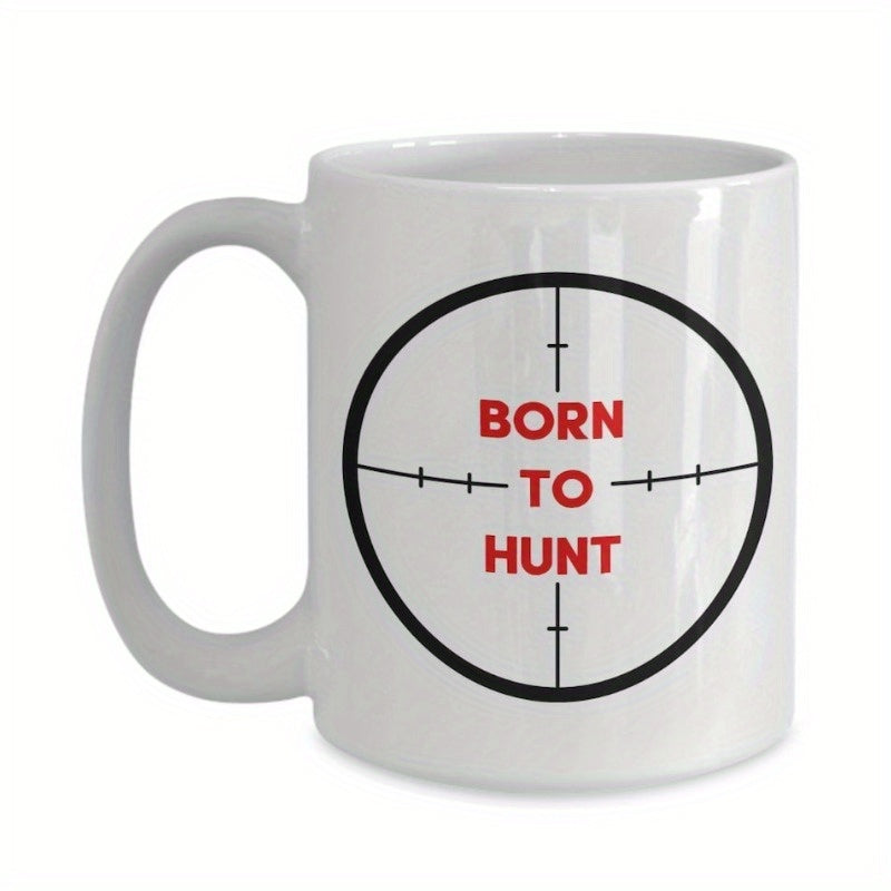 Tailorly White Ceramic 11 oz Mug - Born To Hunt Minimalist Black Rifle Scope Target Reticle With Symmetrical Precision Lines Crosshair