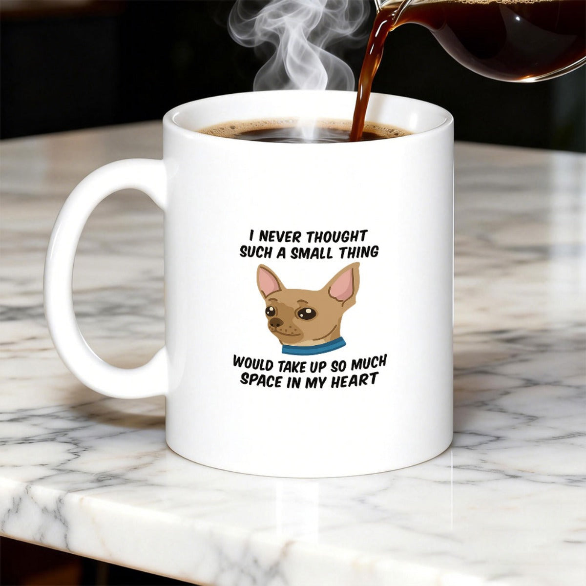 Tailorly White Ceramic 11 oz Mug - I Never Thought Such A Small Thing Would Take Up So Much Space In My Heart Adorable Cartoon Animal Portrait With Large Ears And