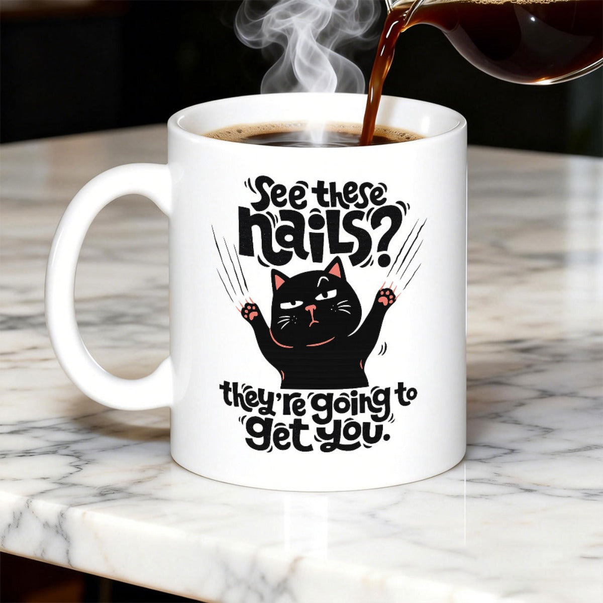 Tailorly White Ceramic 11 oz Mug - See These Nails Theyre Going To Get You Sassy Black Kitten With Sharp Claws And Scratches Cat