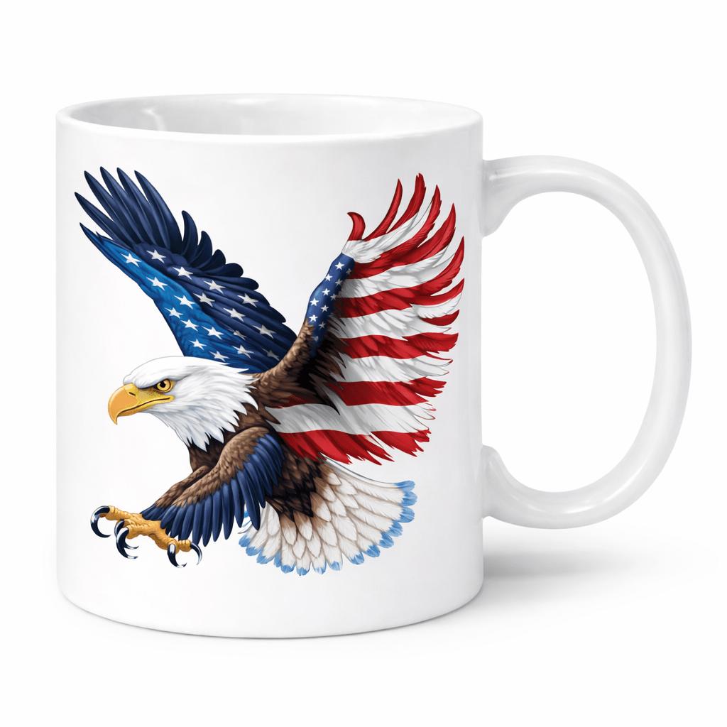Tailorly White Ceramic 11 oz Mug - Majestic American Bald Eagle Soaring With Patriotic Flag Patterned Wings In Flight Eagle
