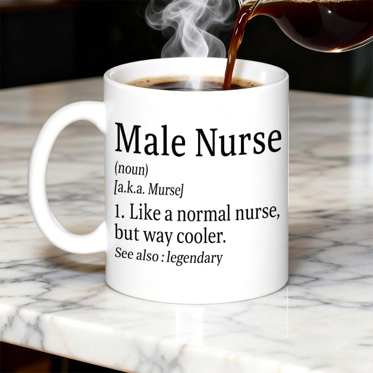 Tailorly White Ceramic 11 oz Mug - Male Nurse Murse Legendary Definition Polished White Surface With Professional Black Serif Typography Style Mug