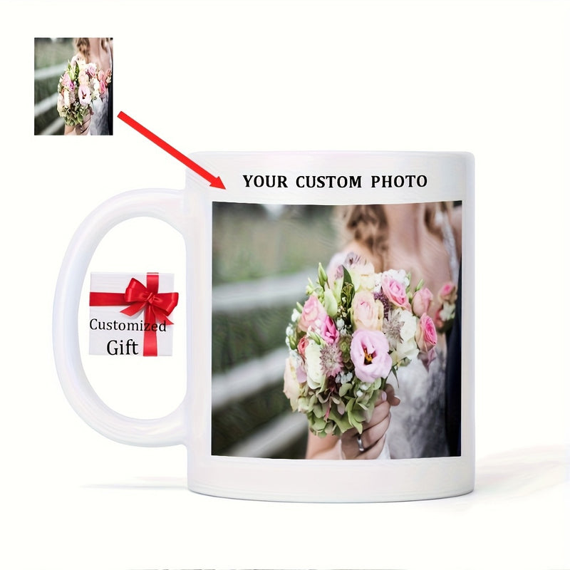 Tailorly White Ceramic 11 oz Mug - Your Custom Photo Beautiful Pink And White Floral Bouquet Held By A Bride Bouquet