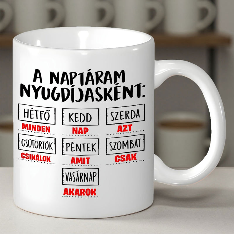 Tailorly White Ceramic 11 oz Mug - Minimalist Featuring Hand Drawn Style Calendar Layout Text Mug