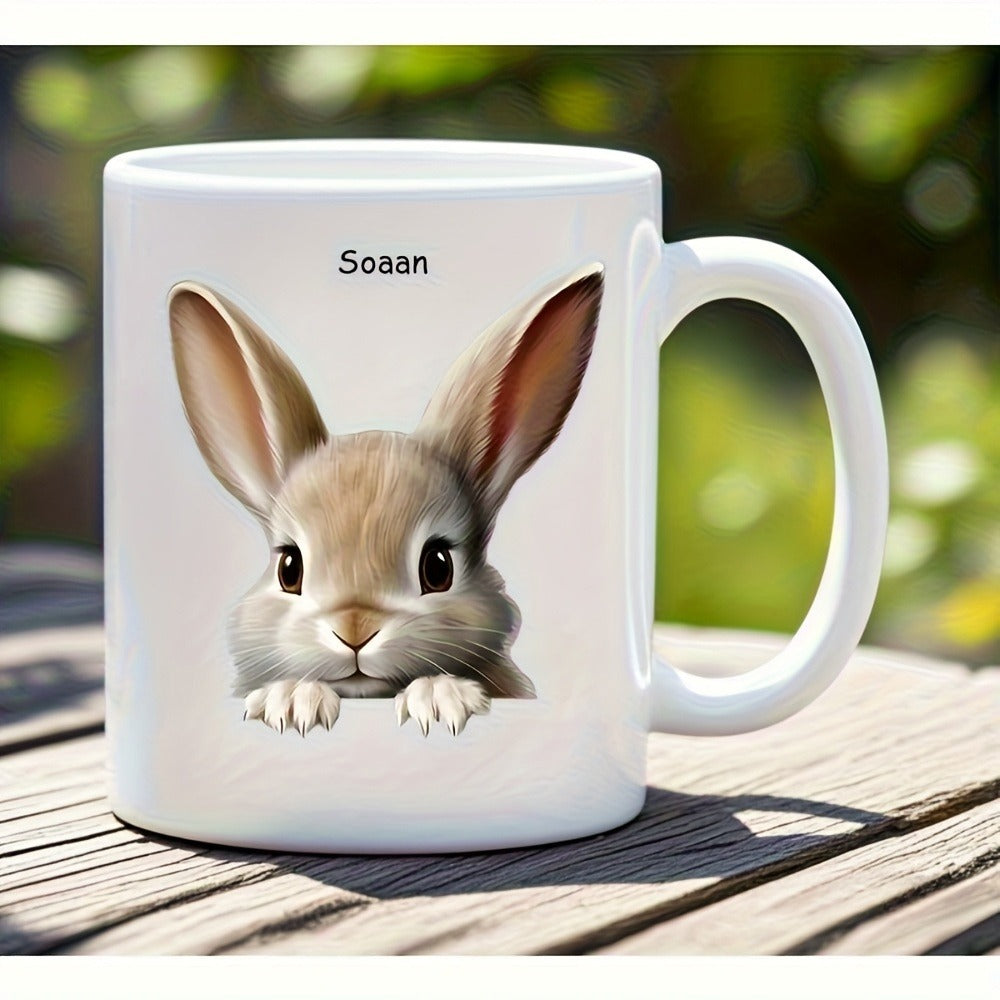 Tailorly White Ceramic 11 oz Mug - Sosan Adorable Peeking Bunny With Long Ears And Little Paws Rabbit