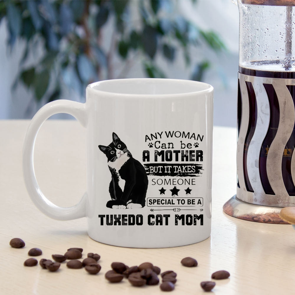 Tailorly White Ceramic 11 oz Mug - Any Woman Can Be A Mother But It Takes Someone Special To Be A Tuxedo Cat Mom Elegant Sitting Black And White Tuxedo Cat With