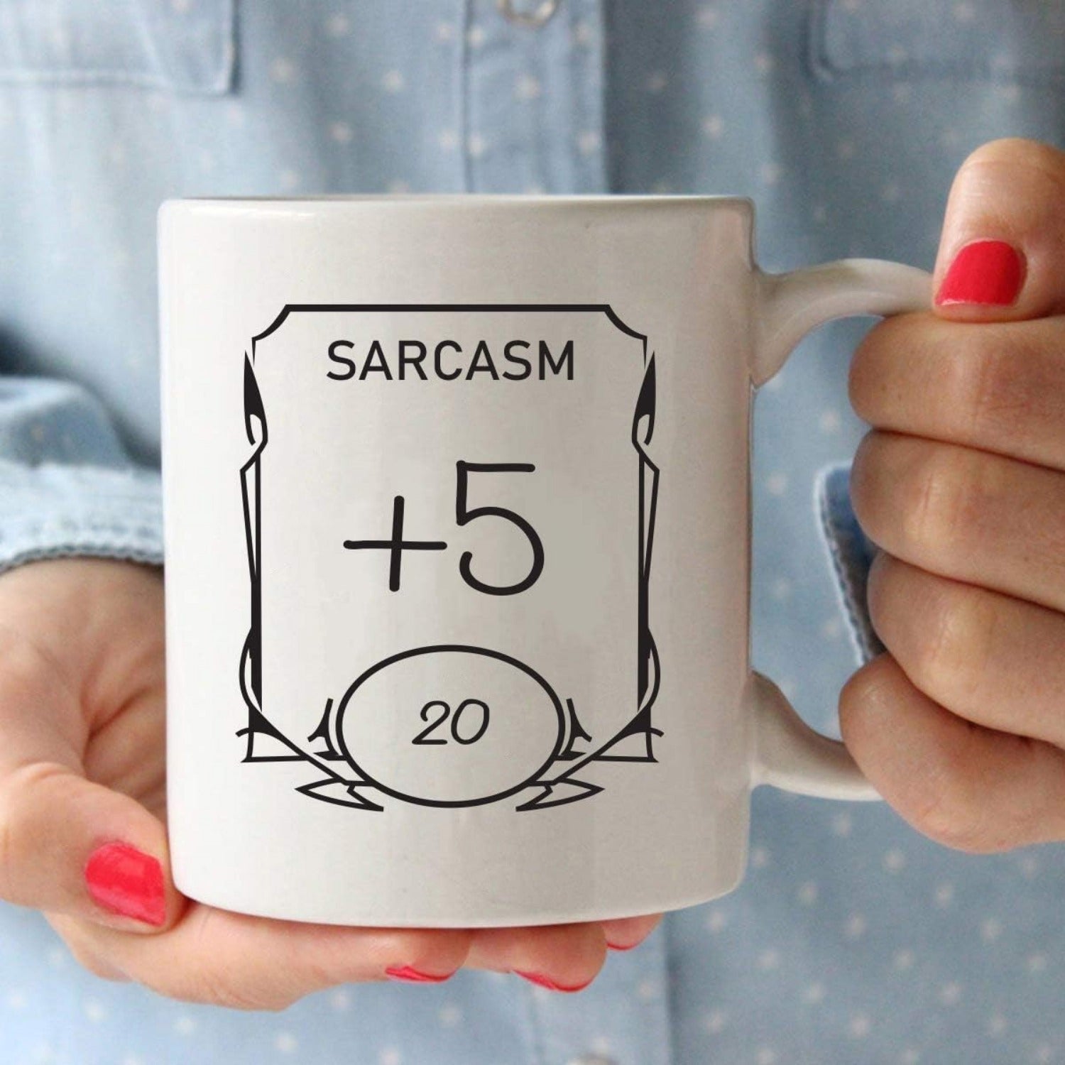 Tailorly White Ceramic 11 oz Mug - Sarcasm Elegant Minimalist Black Line Shield Frame Featuring Gaming Stat Symbols Mug