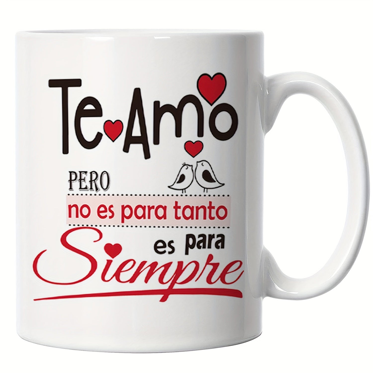 Tailorly White Ceramic 11 oz Mug - Romantic Love Hearts With Two Little Charming Songbirds Sitting Together Heart