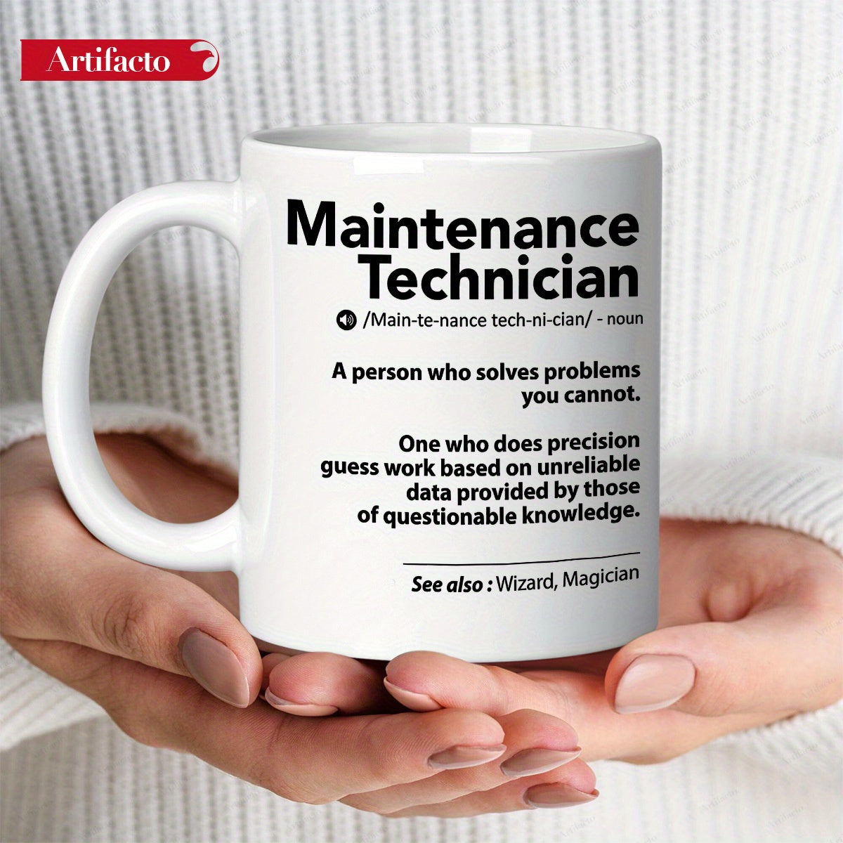 Tailorly White Ceramic 11 oz Mug - Maintenance Technician Professional Dictionary Style Black Typography Text Technician
