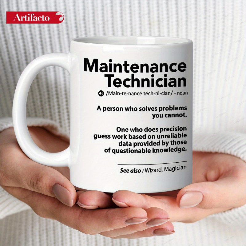 Tailorly White Ceramic 11 oz Mug - Maintenance Technician Professional Dictionary Style Black Typography Text Technician