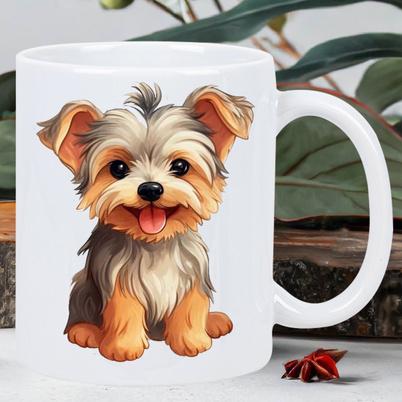 Tailorly White Ceramic 11 oz Mug - Adorable Small Fluffy Dog Sitting Gracefully With A Happy Smiling Face Puppy