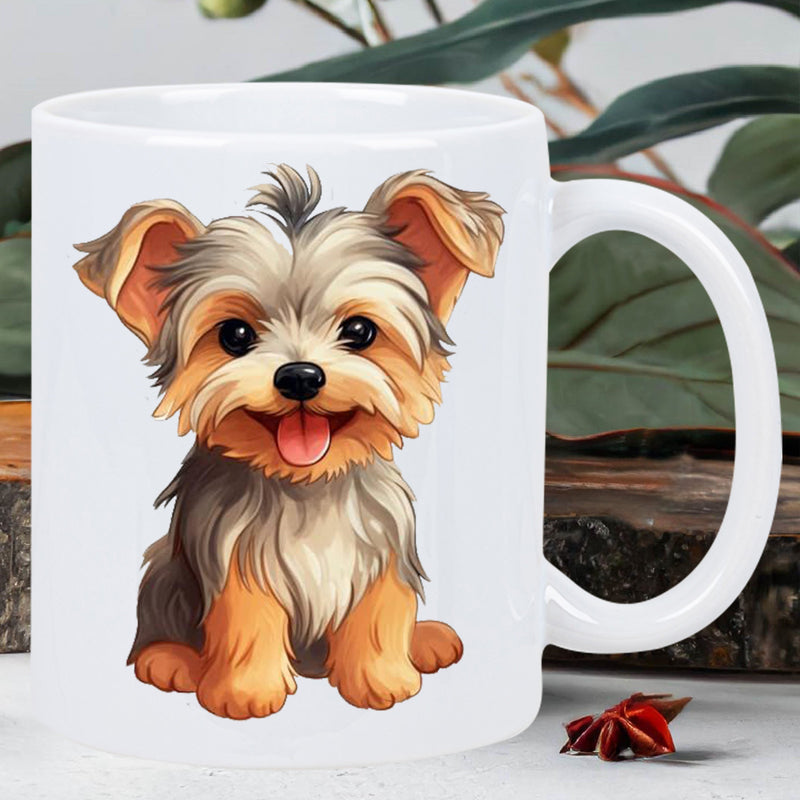 Tailorly White Ceramic 11 oz Mug - Adorable Small Fluffy Dog Sitting Gracefully With A Happy Smiling Face Puppy