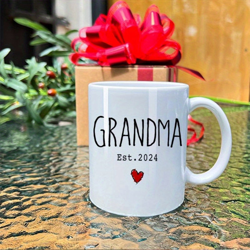 Tailorly White Ceramic 11 oz Mug - Grandma Est 2024 With Minimalist Red Heart And Vintage Typeface Mug