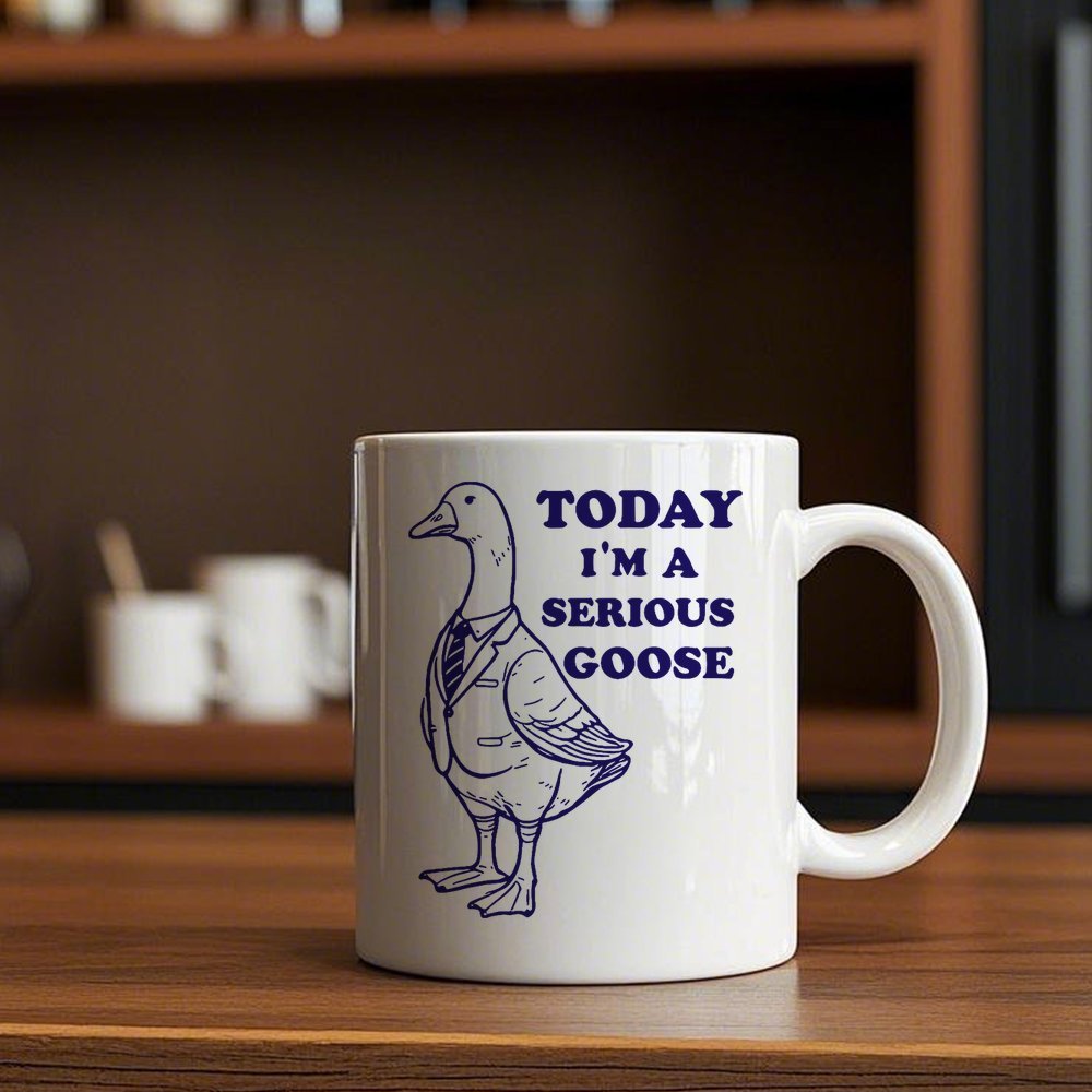 Tailorly White Ceramic 11 oz Mug - Today Im A Serious Goose Hand Drawn Illustration Showing Professional Suit On A Dapper Feathered Goose