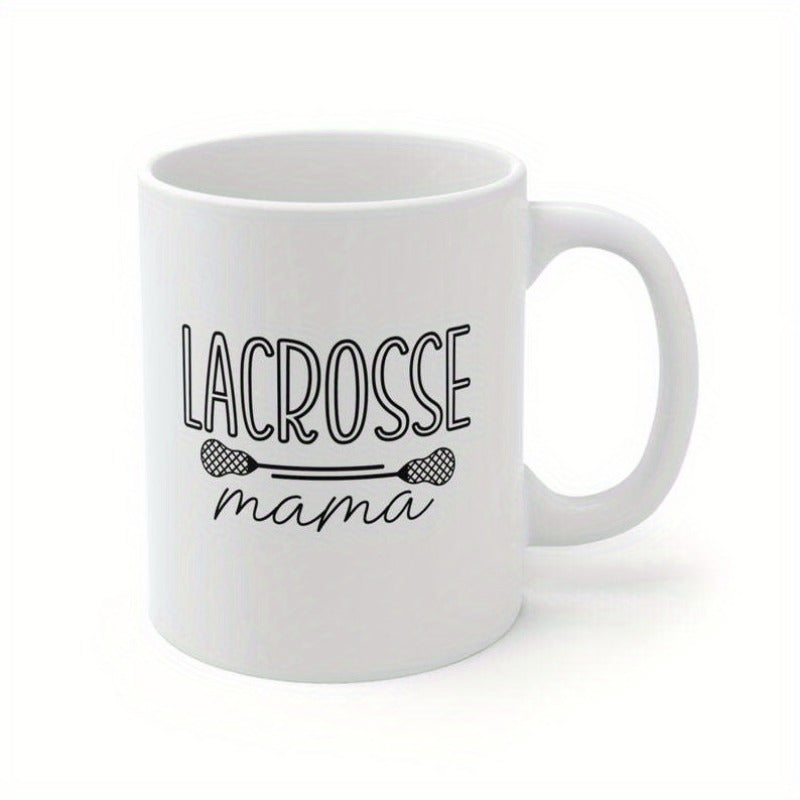 Tailorly White Ceramic 11 oz Mug - Lacrosse Mama Minimalist Symmetrical Crossed Sports Gear Celebrating Athletic Sporting Spirit Lacrosse Sticks
