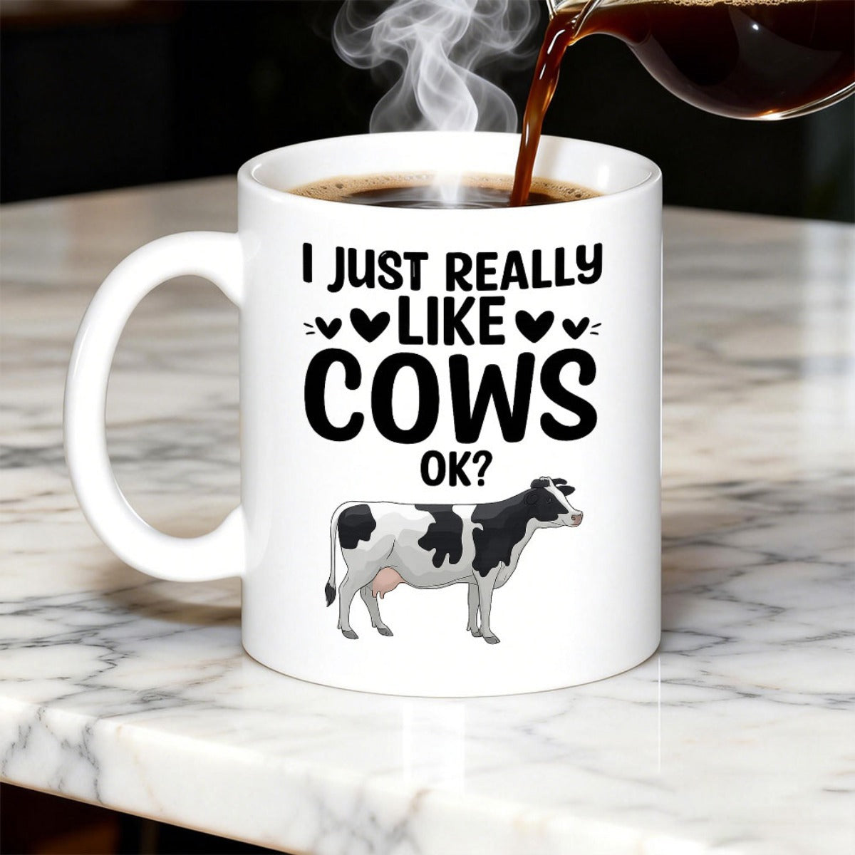 Tailorly White Ceramic 11 oz Mug - I Just Really Like Cows Ok Realistic Black And White Spotted Holstein Farm Animal Standing Cow