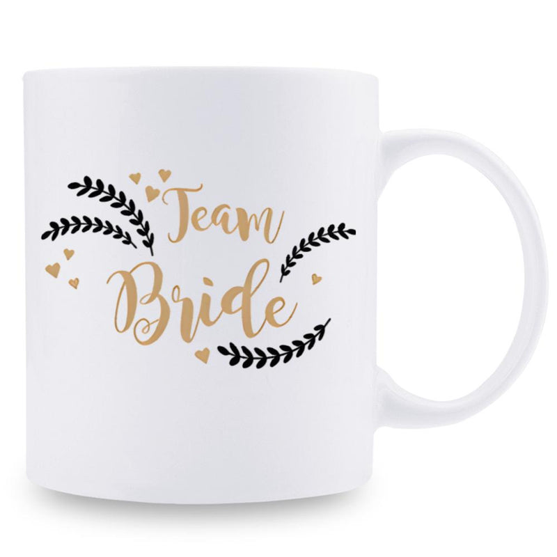 Tailorly White Ceramic 11 oz Mug - Team Bride Elegant Golden Hearts With Delicate Black Leafy Branches Mug