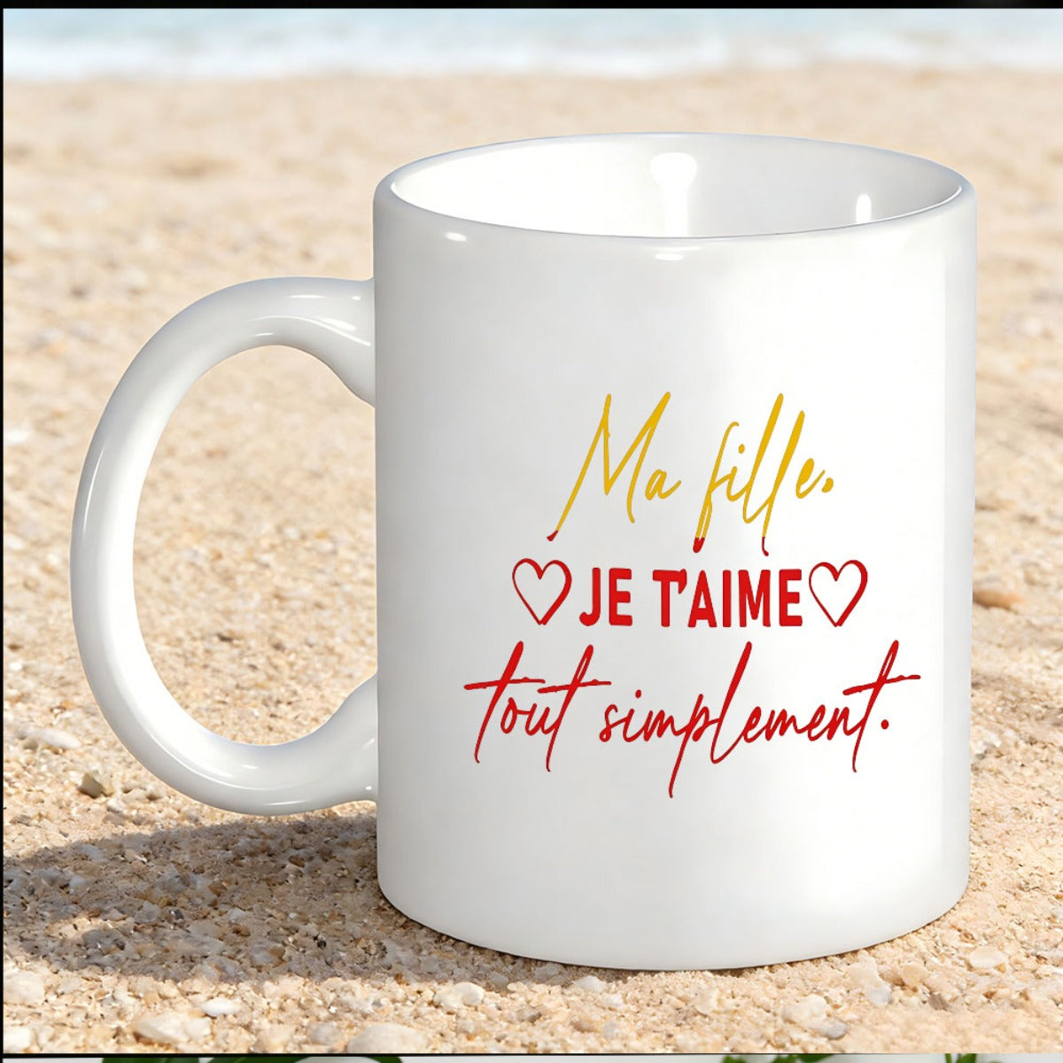 Tailorly White Ceramic 11 oz Mug - Elegant Minimalist White Ceramic Kitchenware Featuring Simple Script And Hearts Mug