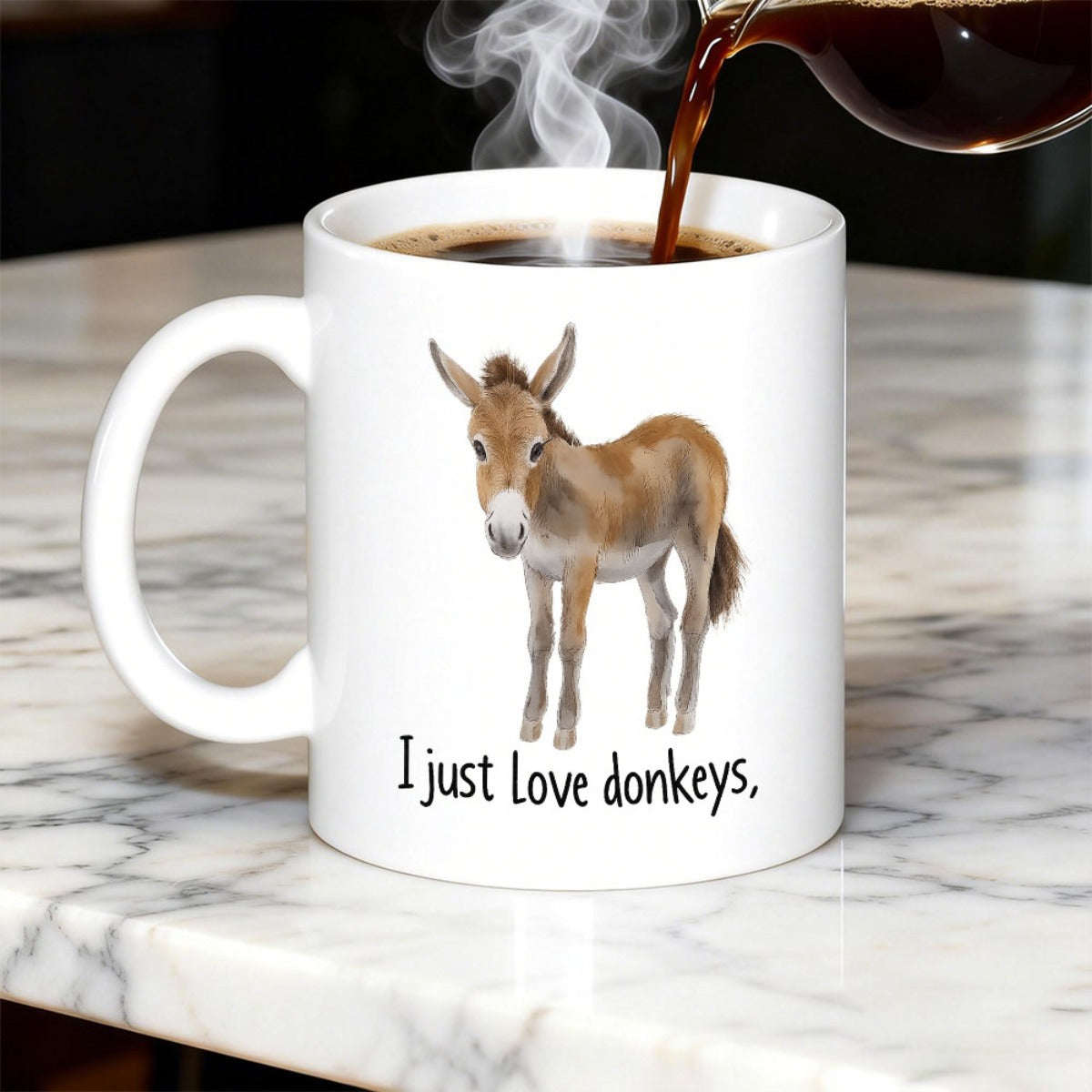 Tailorly White Ceramic 11 oz Mug - I Just Love Donkeys Realistic Watercolor Style Standing Patiently On Simple White Surface Donkey