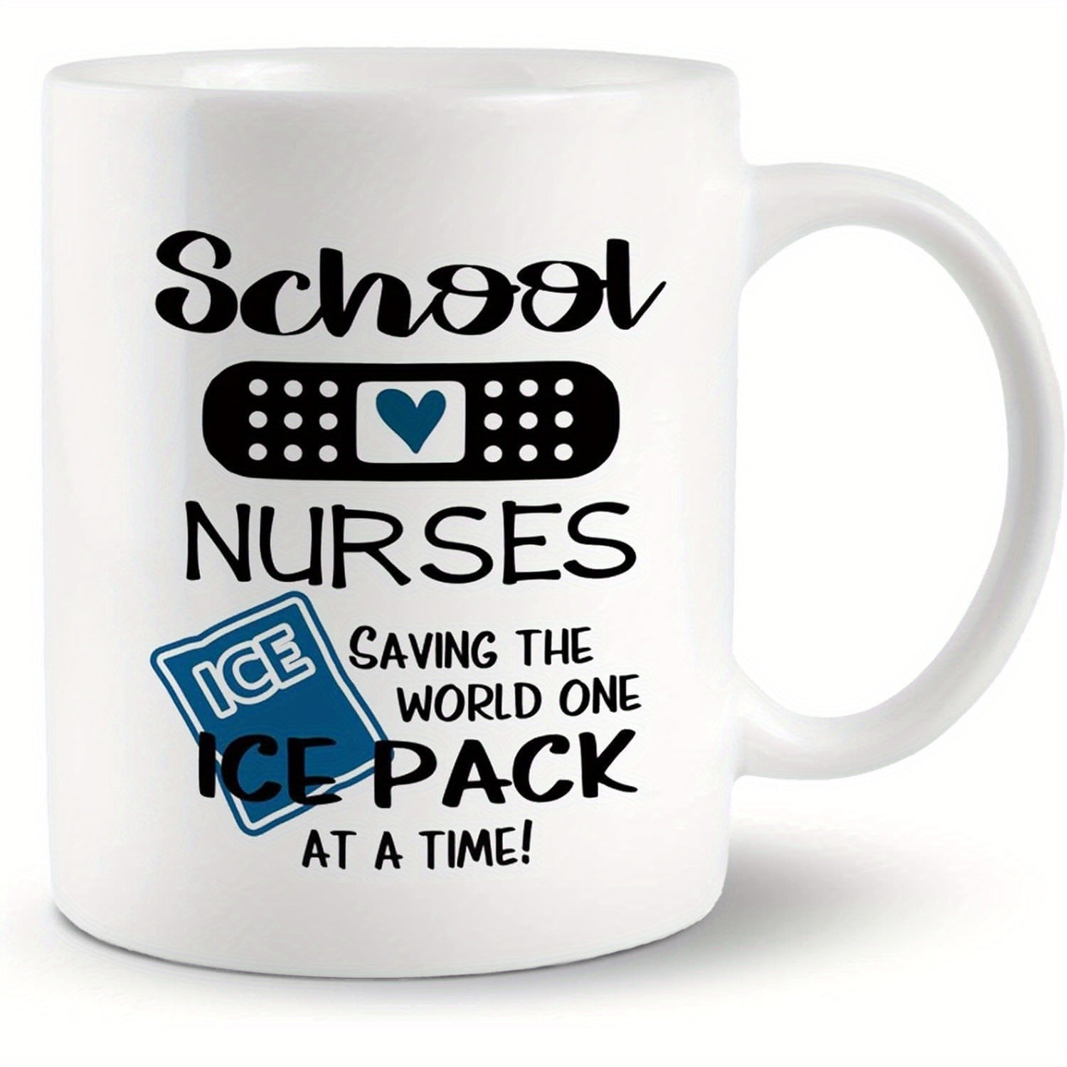 Tailorly White Ceramic 11 oz Mug - School Nurses Saving The World One Ice Pack At A Time Medical Bandage With Blue Heart And Cold Compress Therapy Mug
